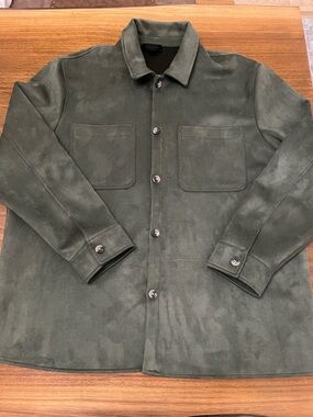 Magaschoni Men's Faux Suede Shirt Jacket - Olive XL